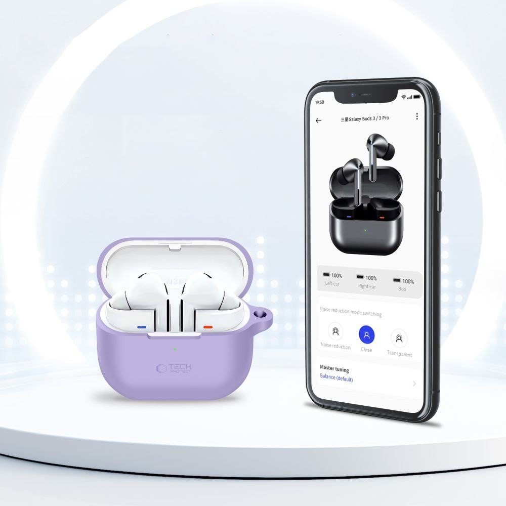Mbulesë silikoni Tech-Protect me karabinë për Samsung Galaxy Buds 3 3 FE 3 Pro, Lavender