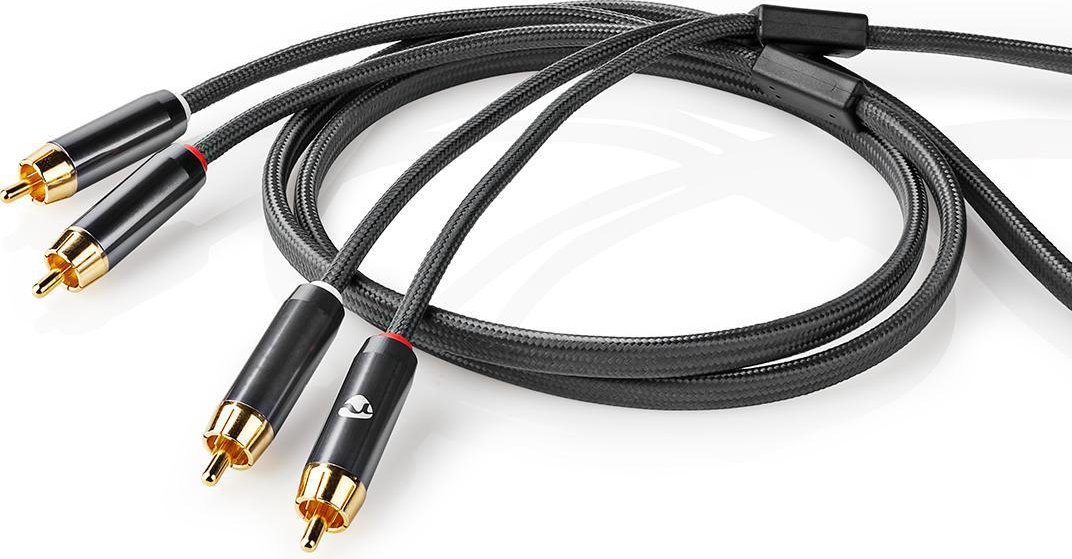 Kabllo audio NEDIS Profigold RCA, 2x RCA në 2x RCA, 2 m, stereo, e zezë