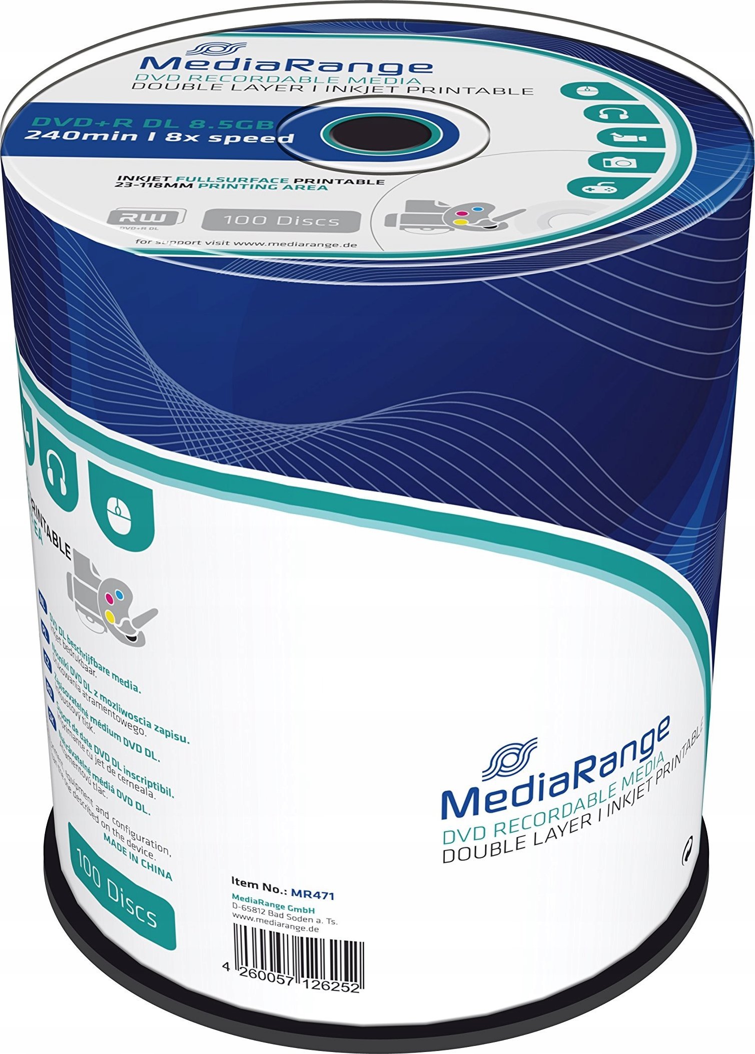 Disqe bosh MediaRange MR471 DVD+R DL, 8.5GB, 8x, 100 copë