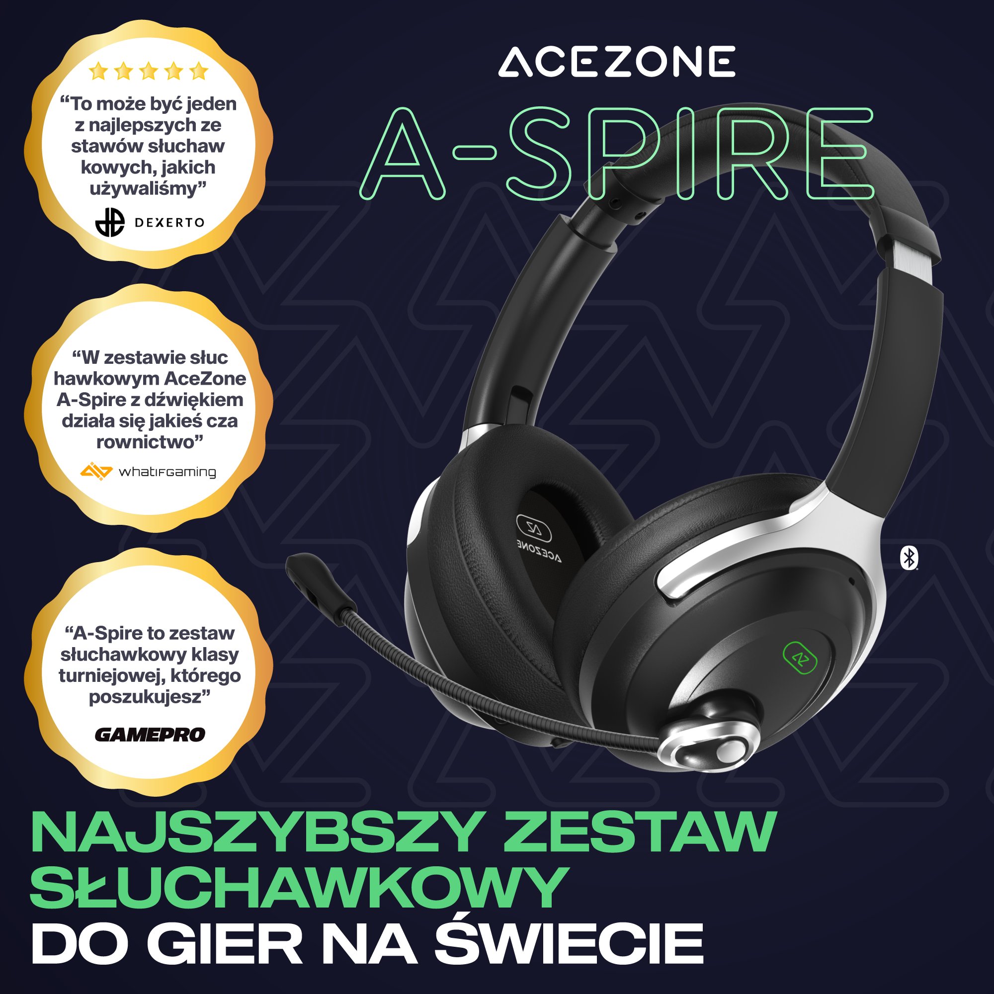 Kufje gaming Acezone A-Spire, me Bluetooth, ANC, të zeza
