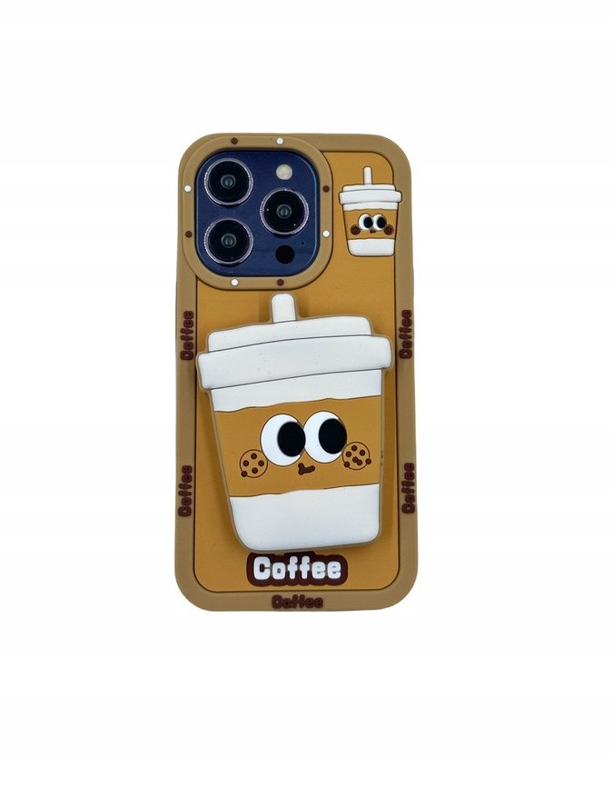 Etui silikoni 3D Coffee me mbajtëse, për iPhone 16, kafe