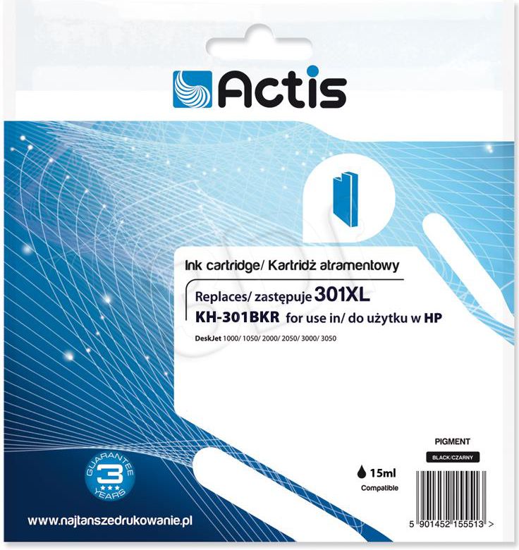 Ngjyrë për printer Actis KH-301BKR CH563EE, No. 301XL, e zezë