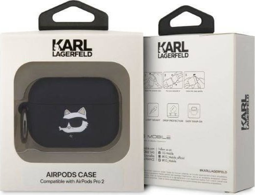 Kutia mbrojtëse Karl Lagerfeld Choupette, për AirPods Pro 2, silikon, e zezë