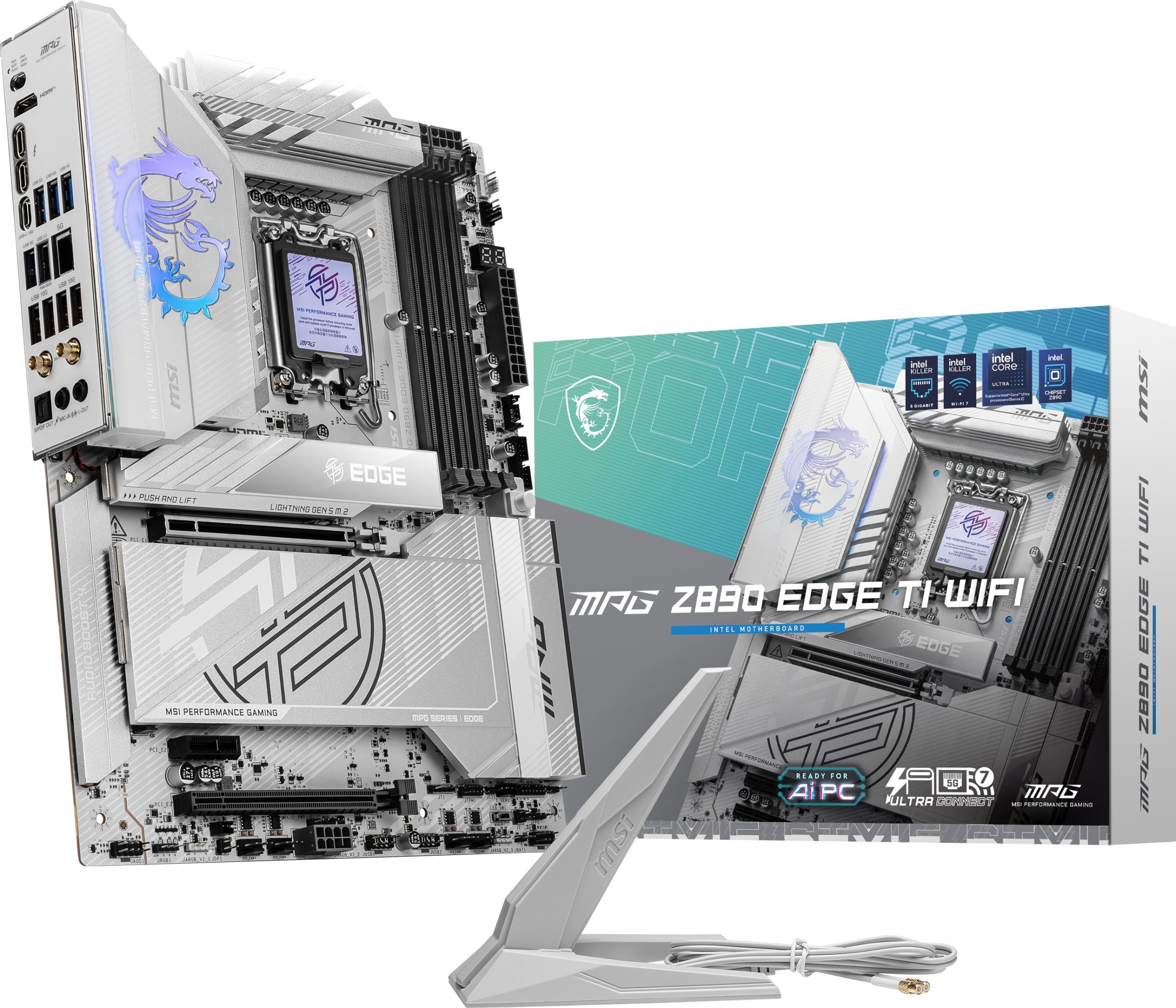 Motherboard MSI MPG Z890 EDGE TI WIFI, Intel LGA1851, ATX, e bardhë