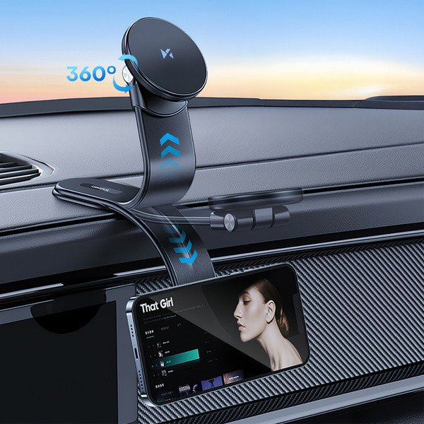 Mbajtës magnetik për veturë Wozinsky WCZ2Y2S, karikues pa tela MagSafe 15W, me adaptor për makinë, i zi