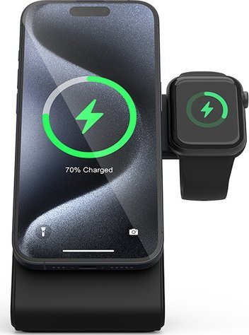 Karikues wireless Crong MagSpot 3in1 MagSafe, për iPhone Apple Watch AirPods, i zi