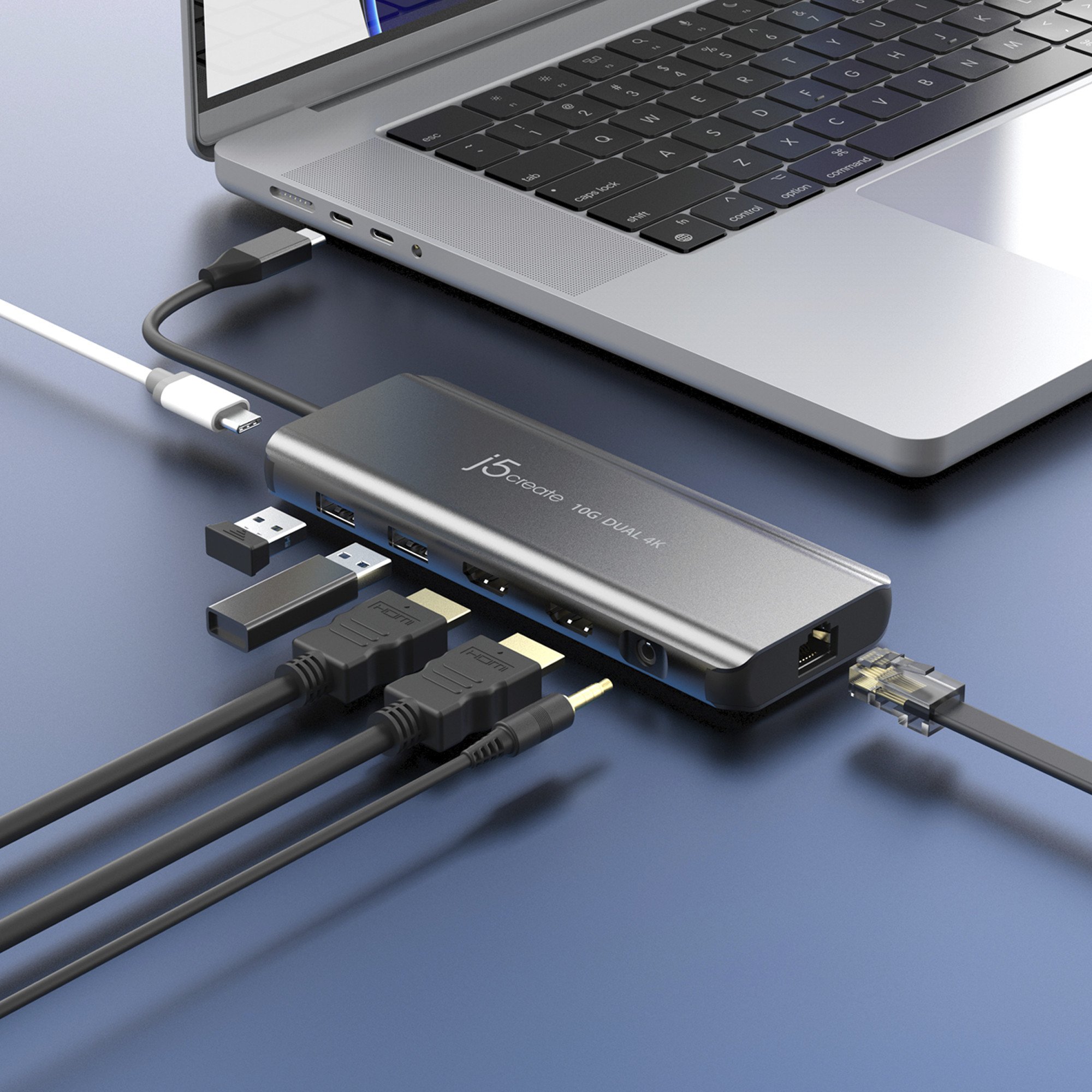USB C док J5create JCD398, Dual HDMI 4K, 10Gbps, црн