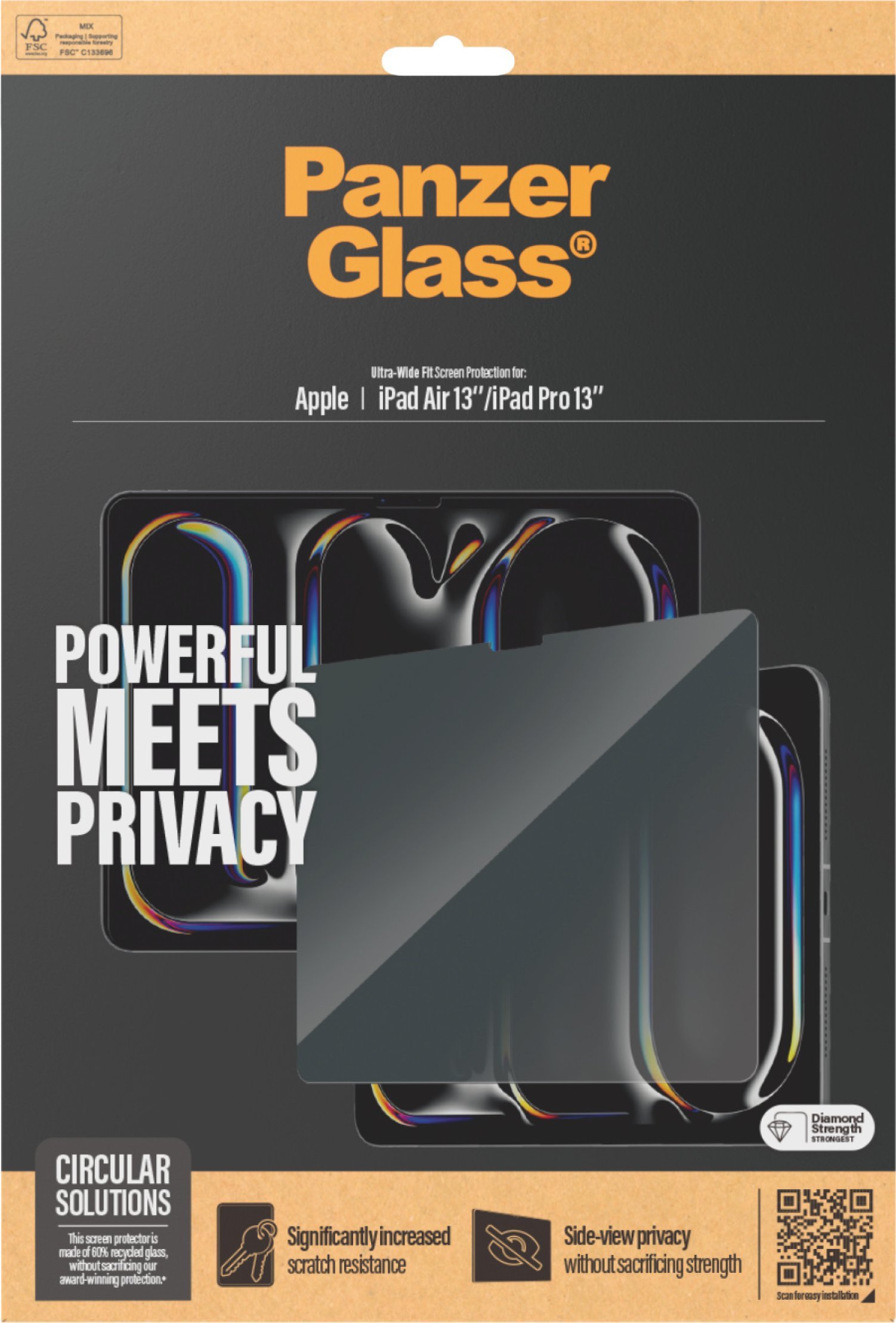 Mbrojtëse ekrani PanzerGlass Privacy për iPad Air 13" 2024 2025 dhe iPad Pro 13" 2024 2025, Ultra Wide Fit, transparente