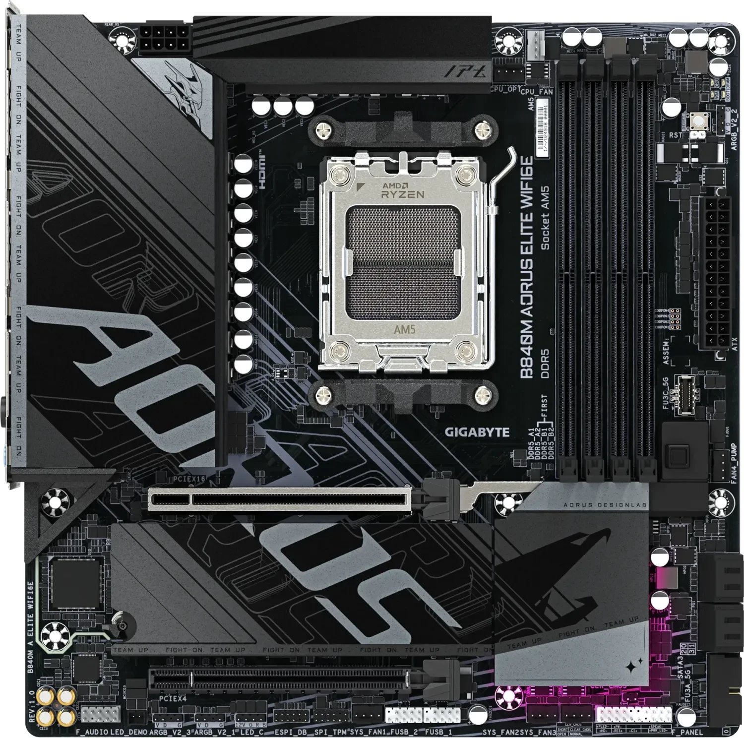 Pllakë amë Gigabyte B840M AORUS ELITE WIFI6E, DDR5, Wi-Fi 6E, 2.5GbE LAN 2