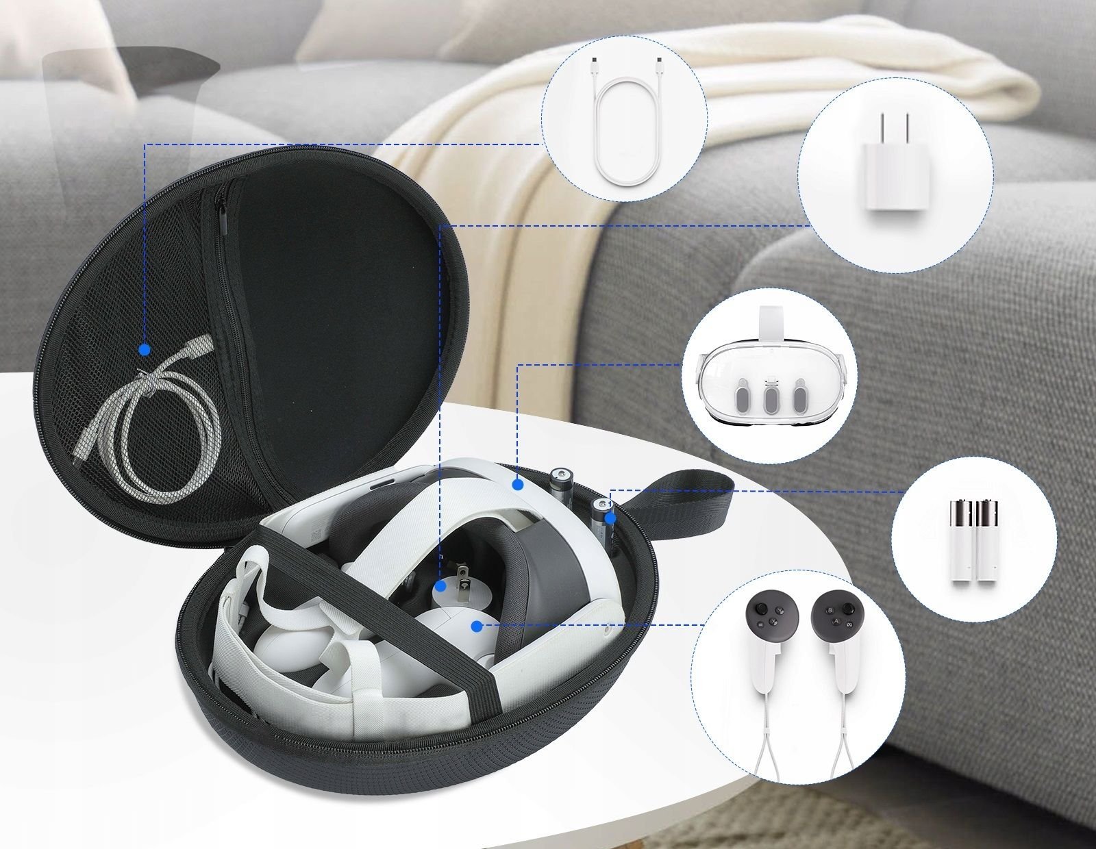 Set aksesorësh 7 në 1 për Meta Quest 3, kutí mbrojtëse, mbulesa mbrojtëse, gri