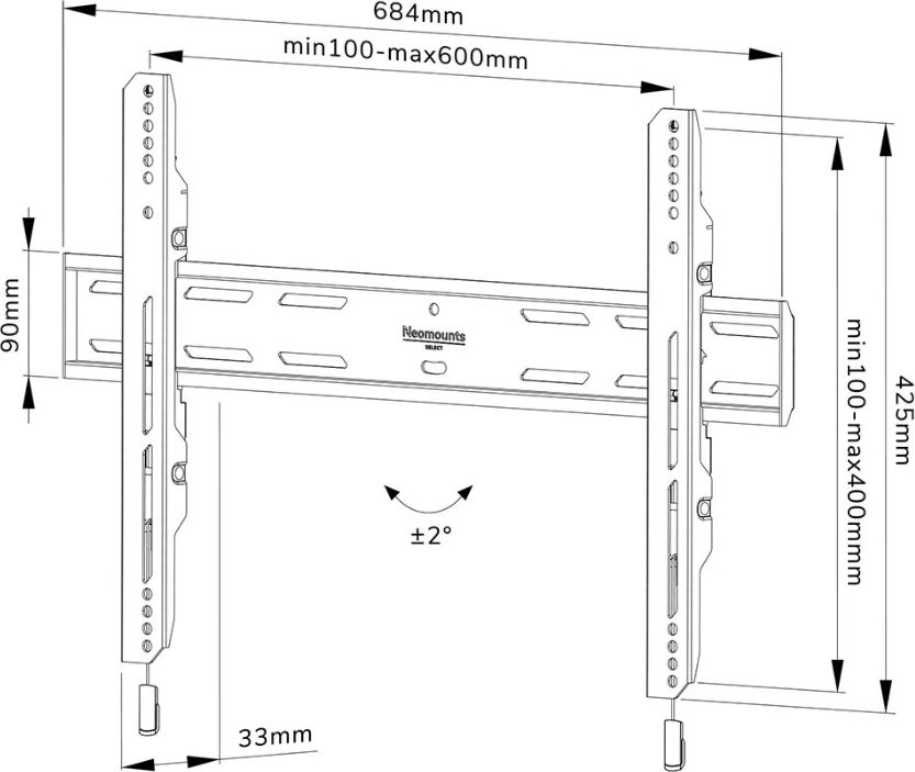 Mbajtës muri për TV Neomounts WL30S-850BL16, 40"-82", profil i hollë, i zi