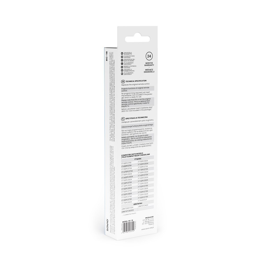 Telekomandë universale Savio RC-16, për TV Philips, IR, e zezë