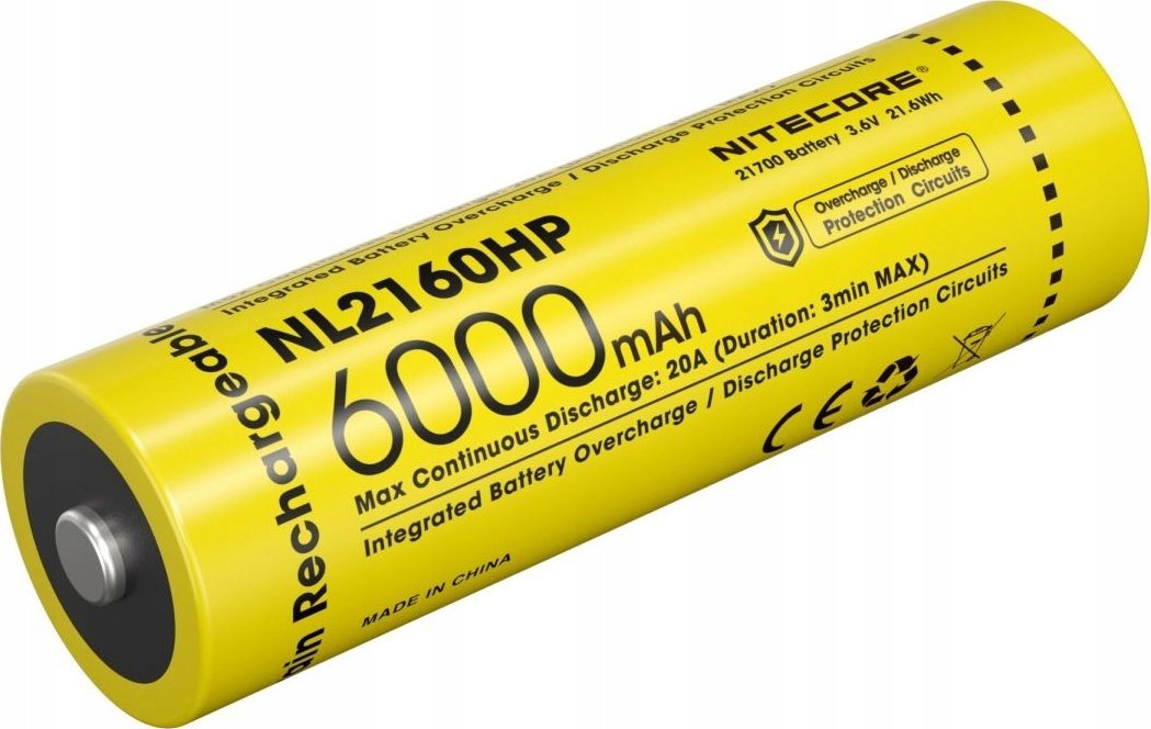 Bateri Nitecore NL2160, 21700, 6000mAh, e verdhë