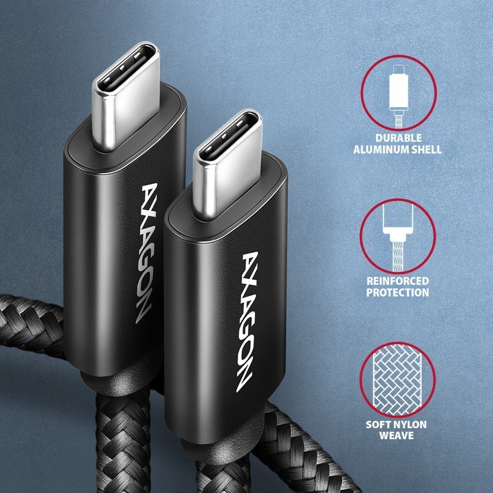 Kabllo USB Axagon BUCM2-CM10AB, USB C në USB C, 1 m, 240W, e zezë