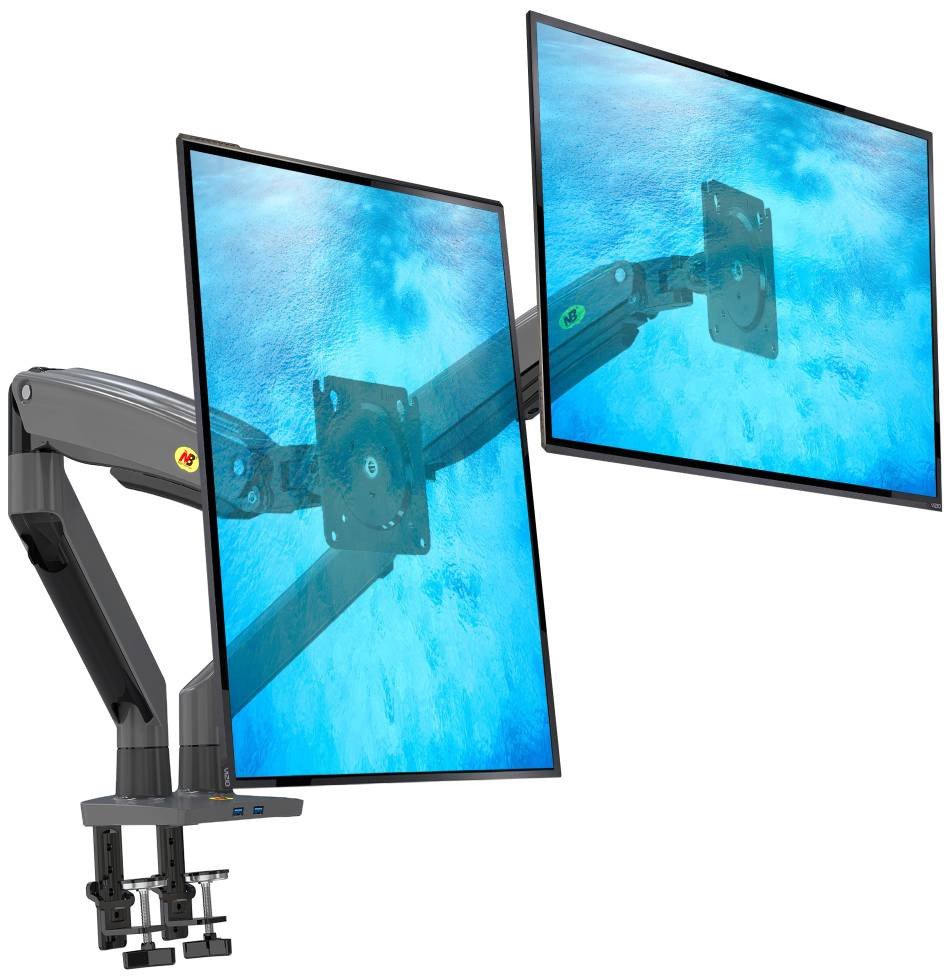 Двоен држач за монитор G75, 22"-32", механизам gas spring, црн