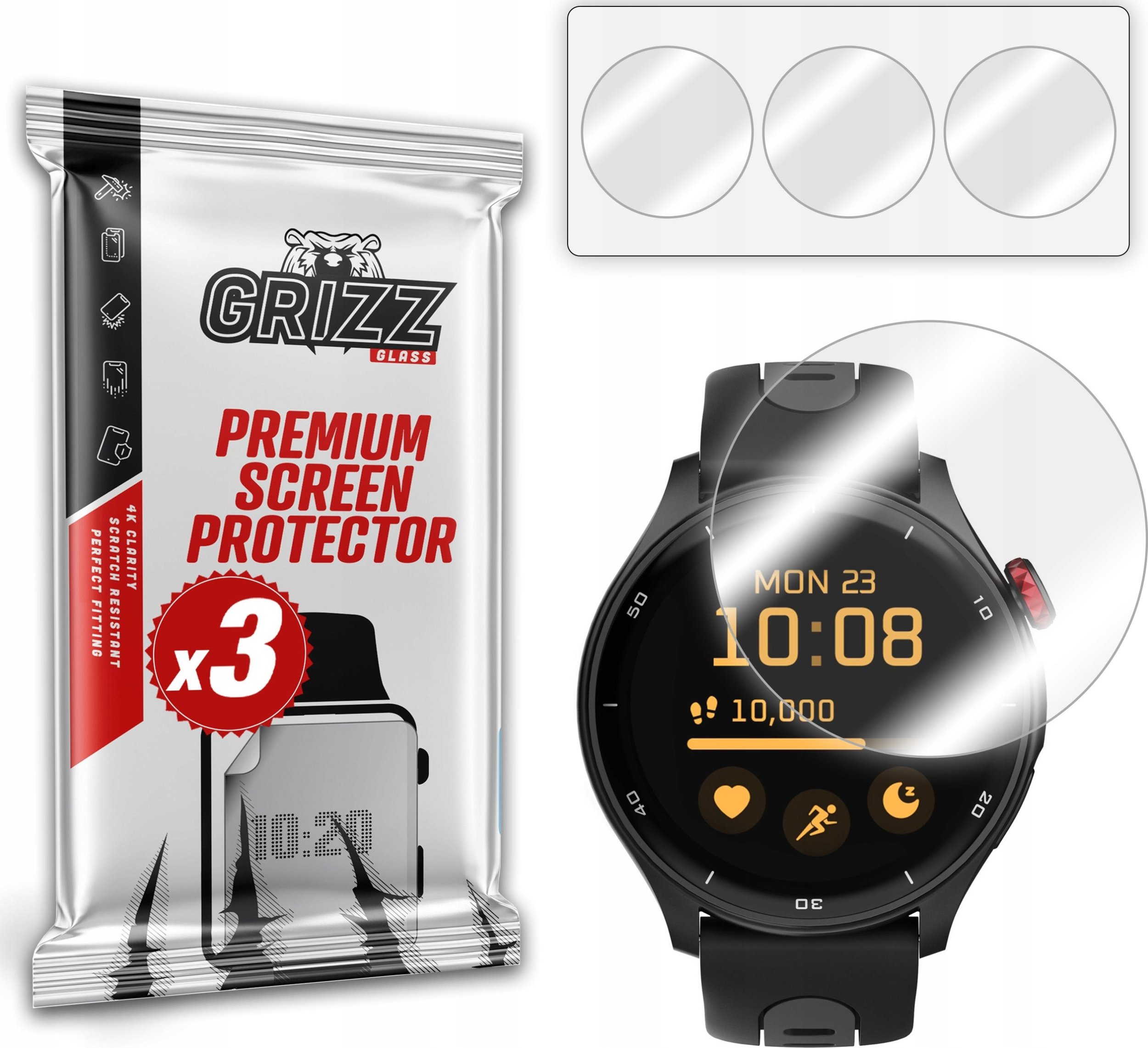 Mbrojtës ekrani smartwatch GrizzGlass Hydrofilm, MyPhone Watch Adventure, set 3 copë, transparent