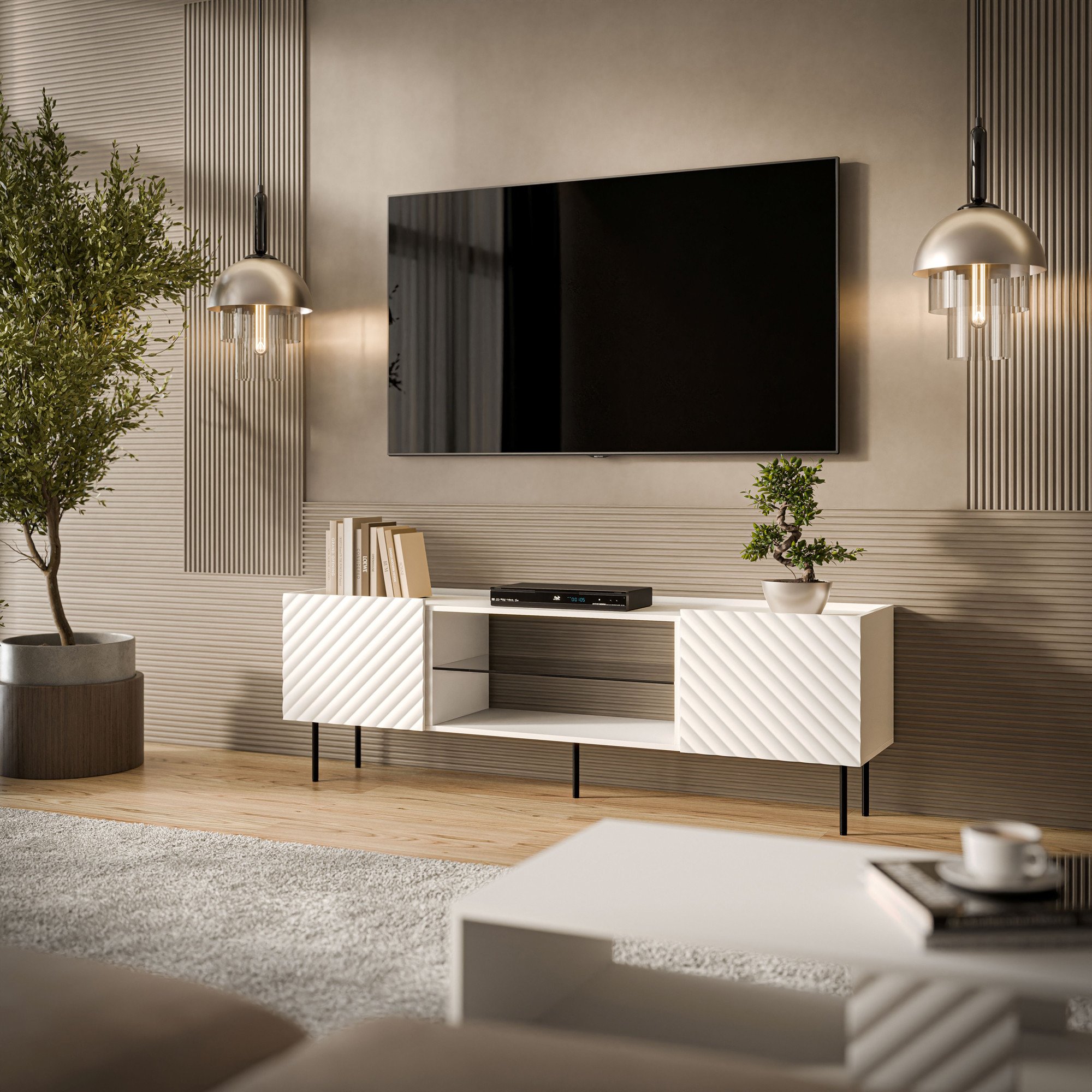 Kabinet TV Cama Meble Lucca, 180x40x59 cm, MDF, e bardhë