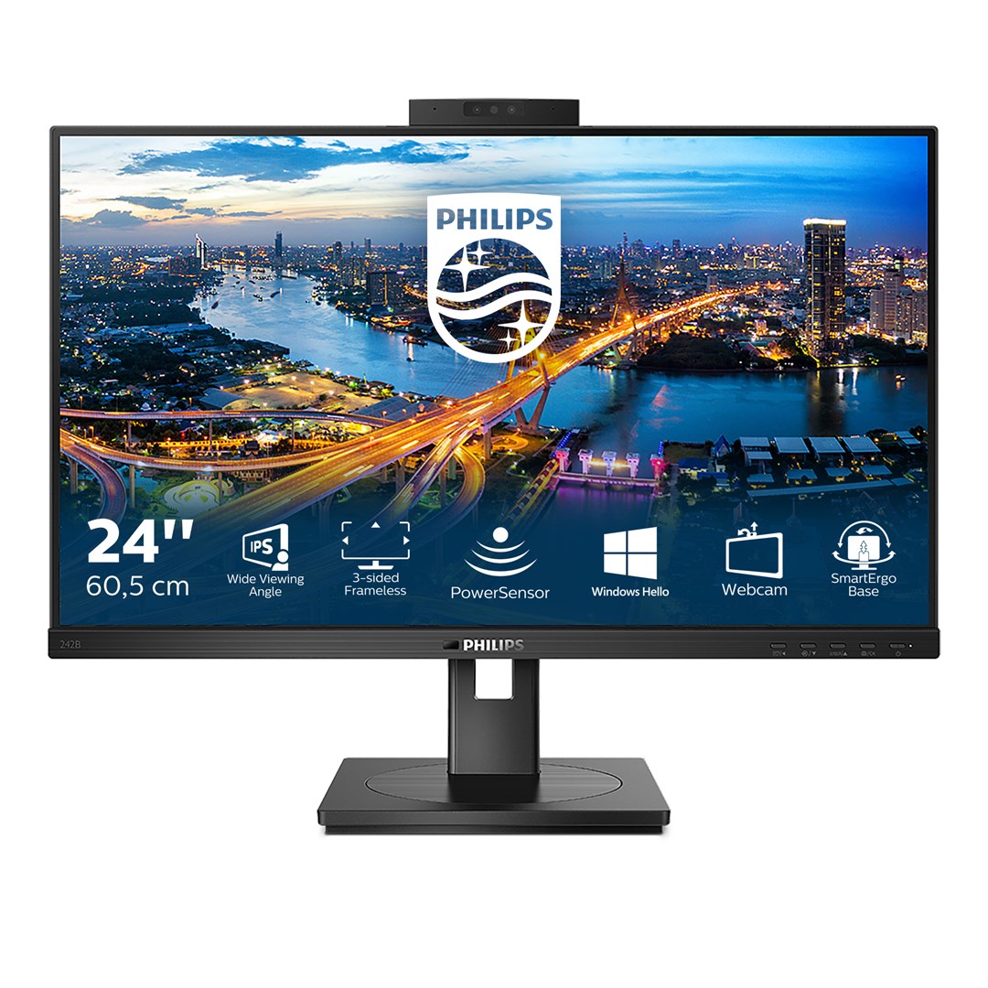 Monitor Philips B-line 242B1H/00, 24", IPS, me kamerë, i zi
