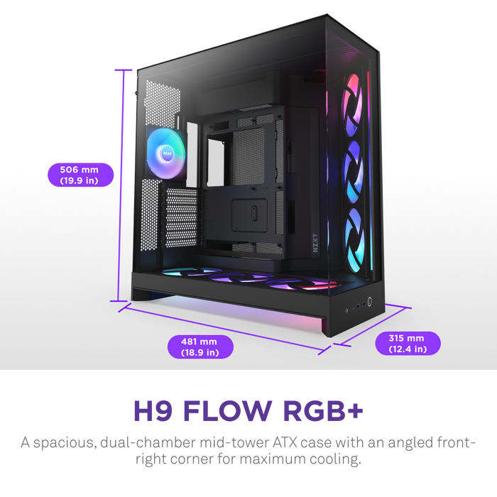 NZXT H9 Flow RGB+ (CM-H92FB-P1) – Kasë kompjuteri – ATX – e zezë