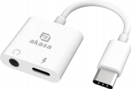 Adapter USB C në 3.5mm Akasa, audio dhe karikim njëkohësisht, 15W, i bardhë