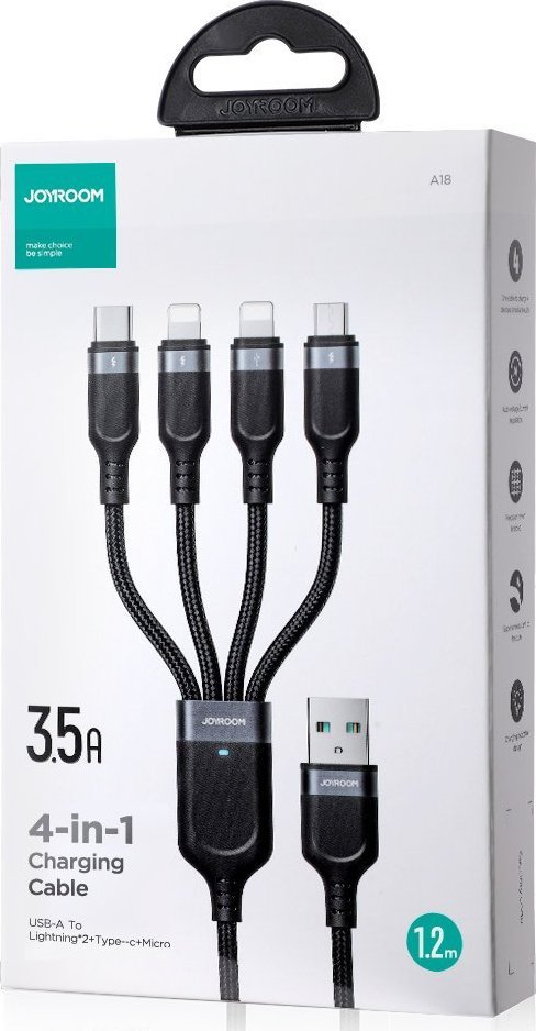 Kabllo karikimi Joyroom JYR777, USB A në 2x USB C Lightning micro USB, 1.2m, e zezë