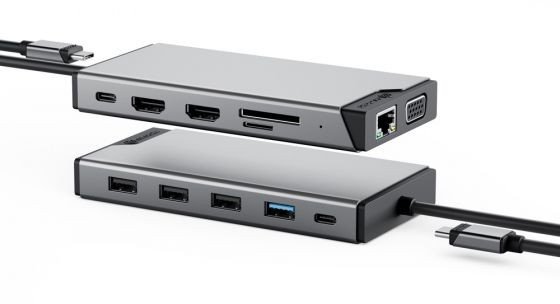 Dok universal Vention Mini Dock DV2, 12 në 1, kompakt, gri