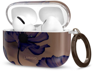 Навлака Tech-Protect Lamano за Apple AirPods Pro 3, PC, со карабинер, кафеава со темносини цвеќиња