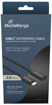 USB-C продолжен кабел MediaRange, USB 3.2 Gen 1, 60W, 2m, црн