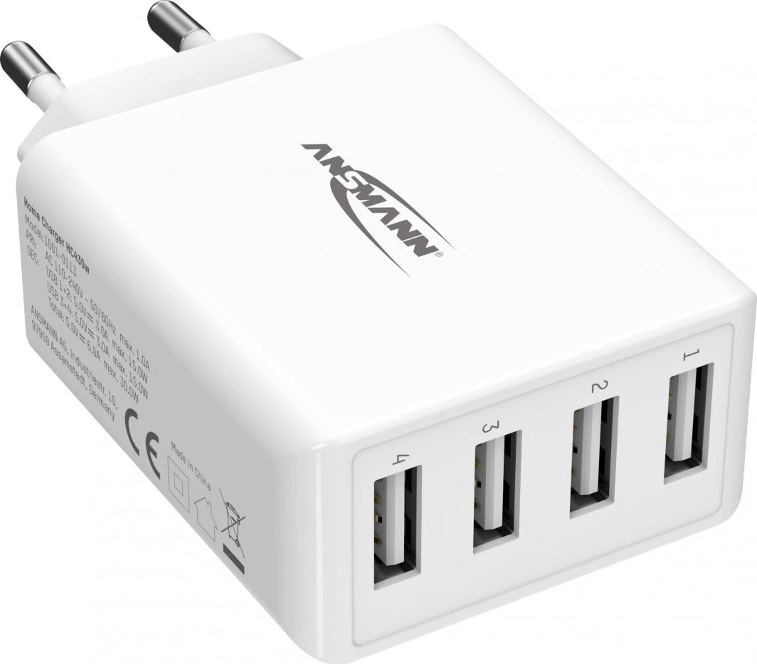 Karikues muri Ansmann HC430, 4x USB A, 30W 3A, i bardhë