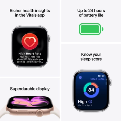 Apple Watch Series 11 GPS 46mm Rose Gold Aluminium Case with Light Blush Sport Band, S/M