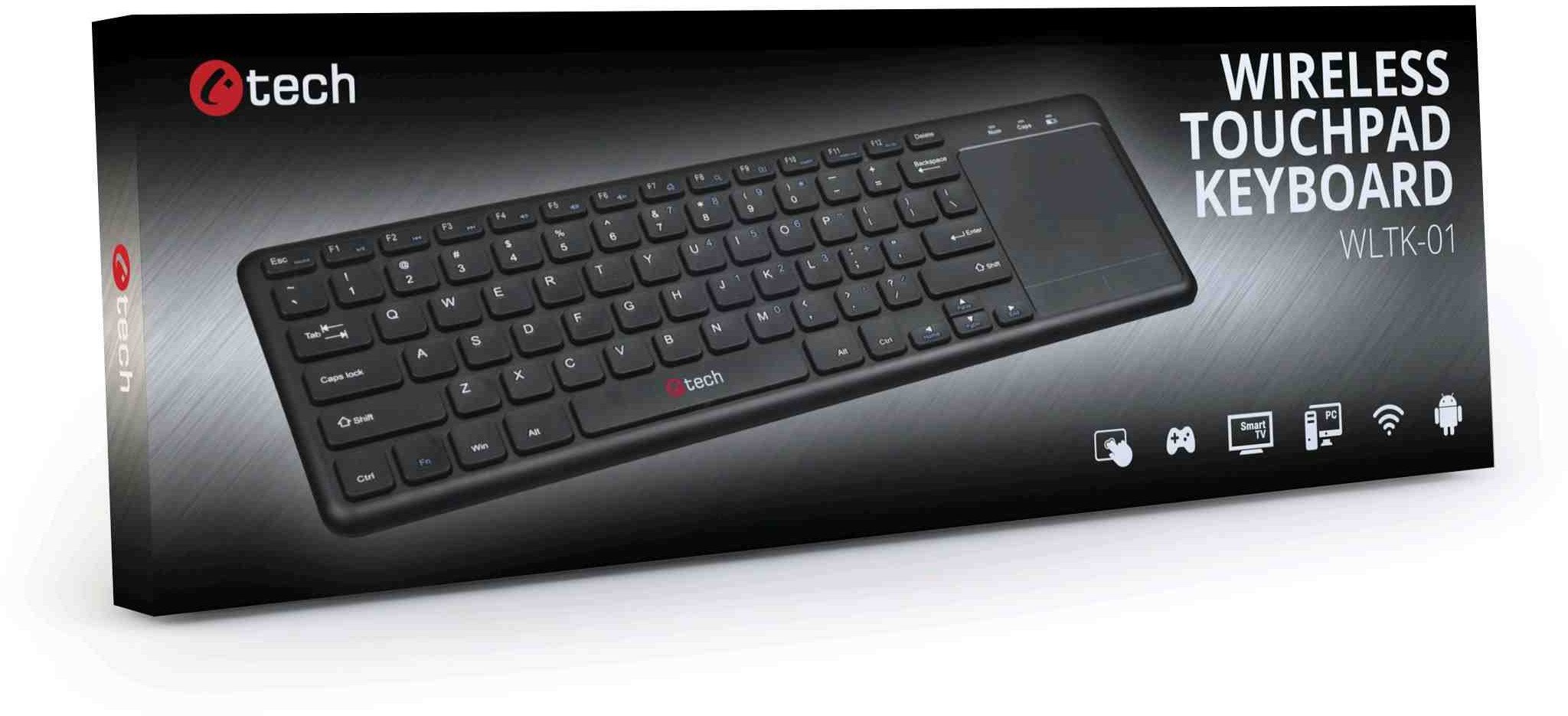 Tastierë C TECH WLTK 01, wireless me touchpad, USB, e zezë