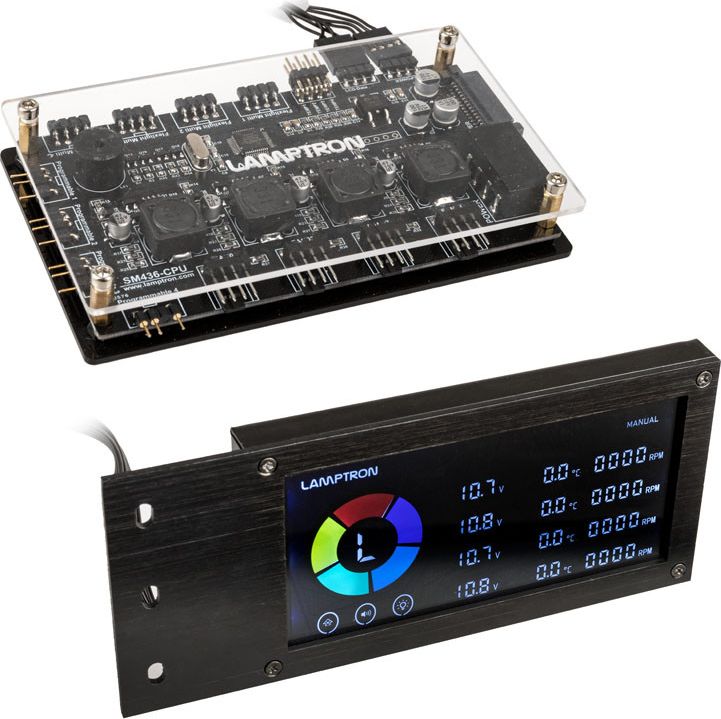 Kontrollues ventilatorësh RGB Lamptron SM436 PCI, 4 kanale, telekomandë IR, i zi