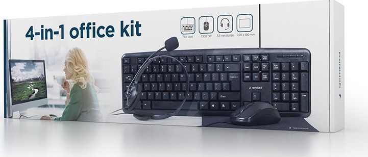 Сет Gembird 4in1 -тастатура, глувче, подлога за глувче, слушалки, KBS-UO4-01