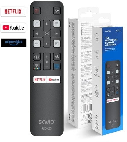 Telekomandë universale Savio RC 23, për TCL Smart TV, infra të kuqe, e zezë