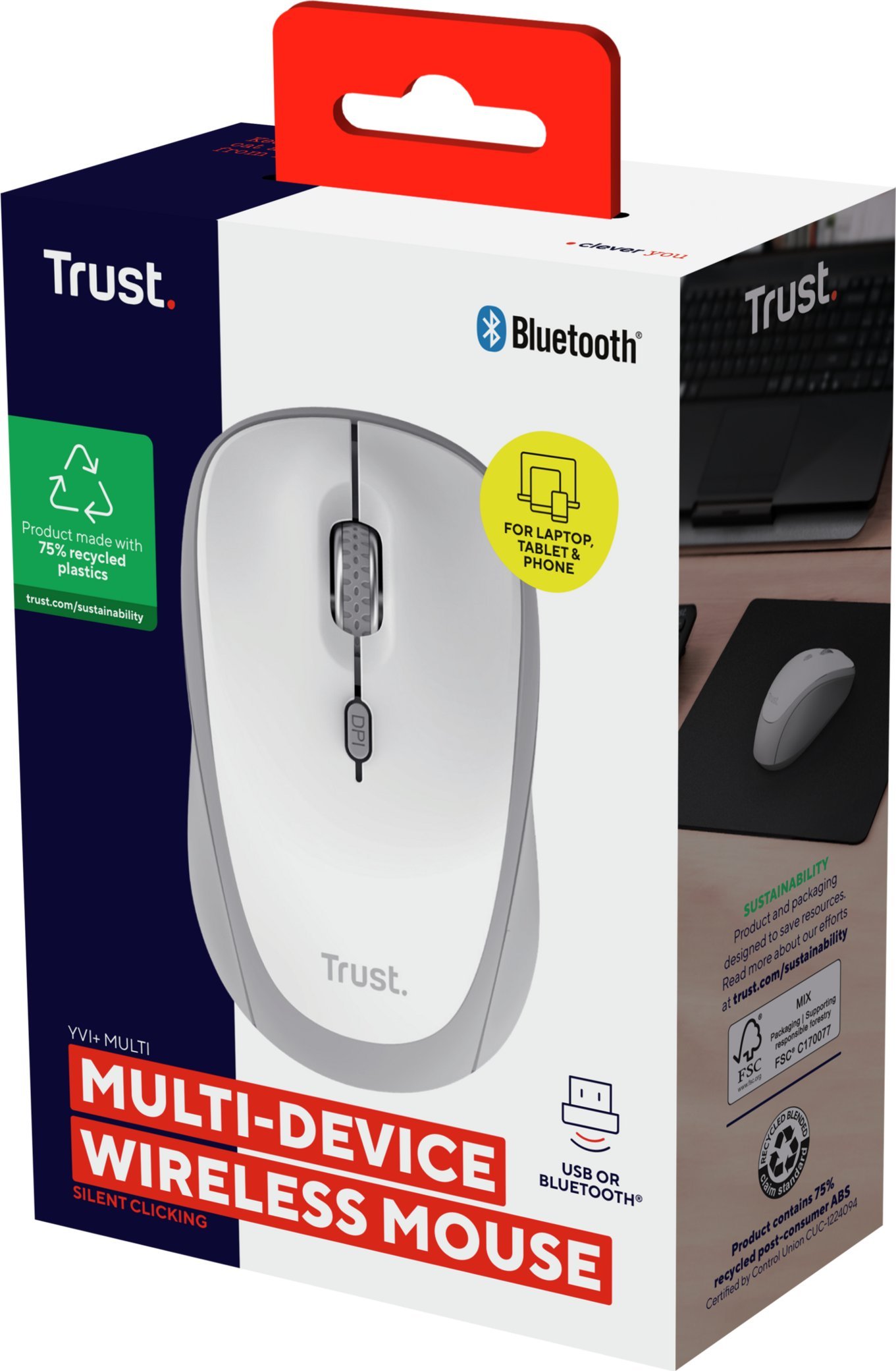 Mouse pa tela Trust 25454, 1600 dpi, 2.4 GHz, i bardhë