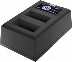 Karikues dykanalësh për bateri Newell FDL-USB-C, për LP-E12, me ekran LCD, i zi