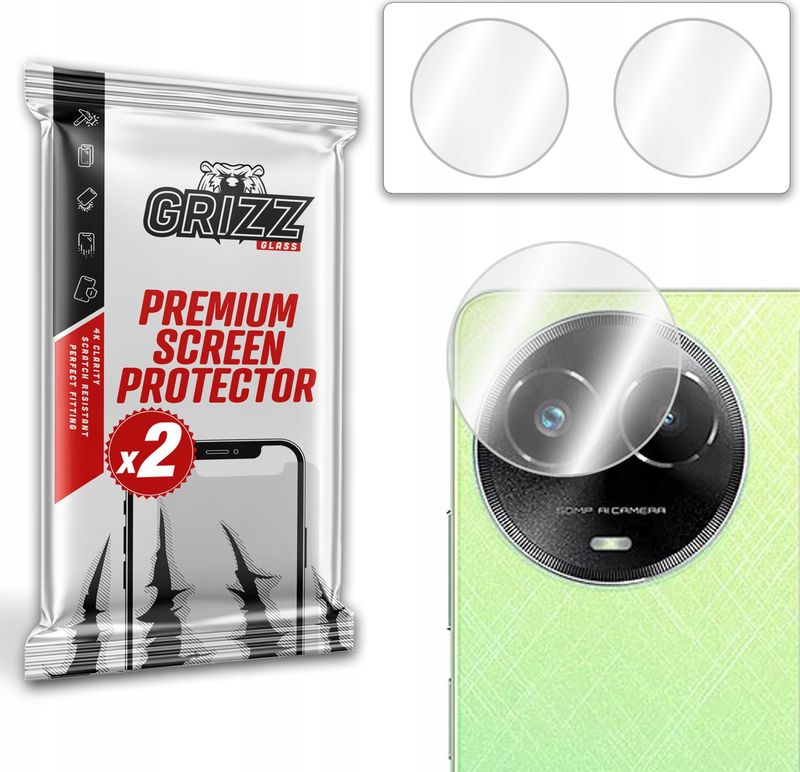 Mbrojtës kamere GrizzGlass HybridGlass për Realme Narzo 60x, set 2 copë, transparencë e lartë
