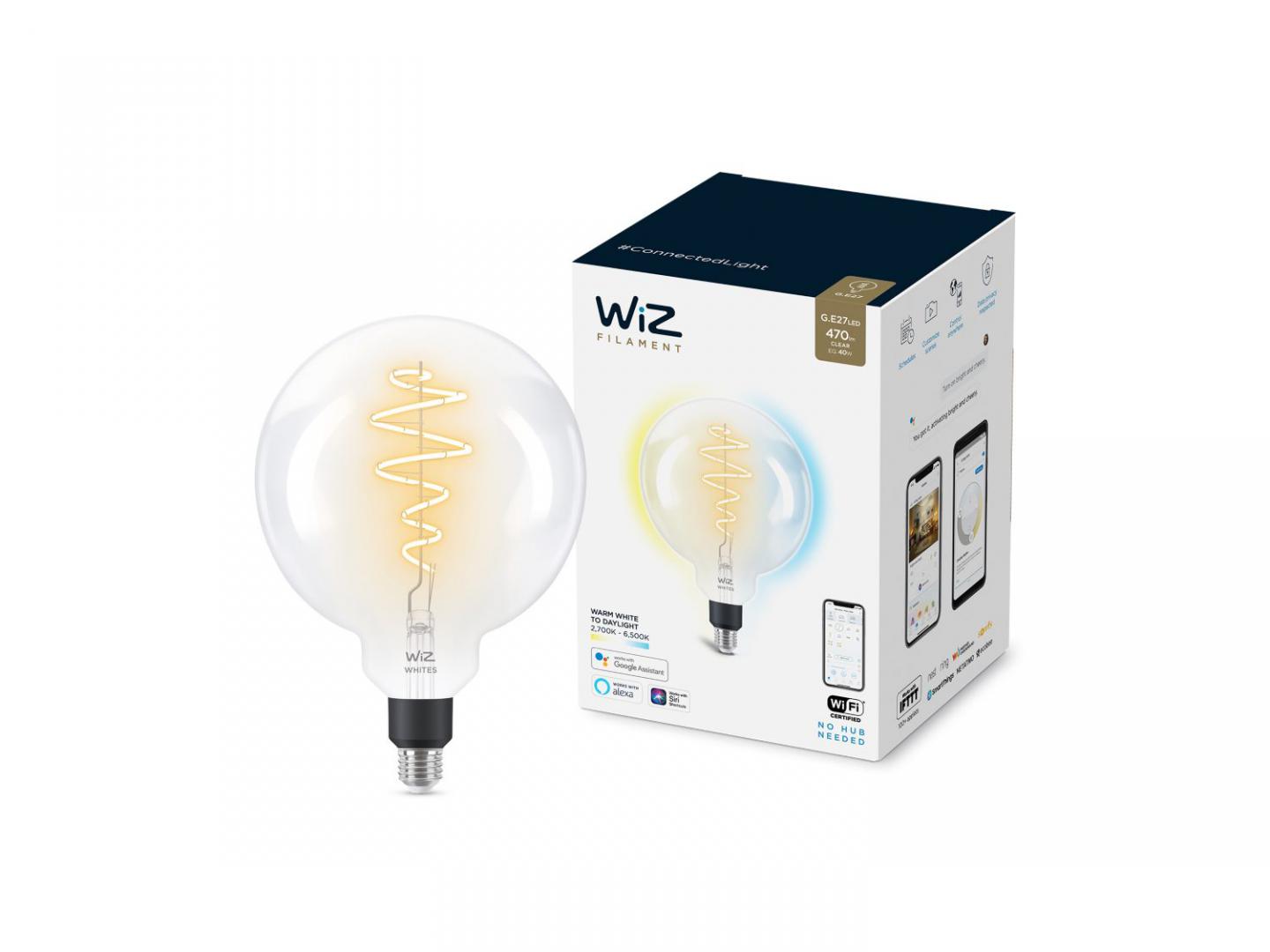 Llambë smart WiZ LED Filament G200 Globe, 6.5W, E27, e tejdukshme