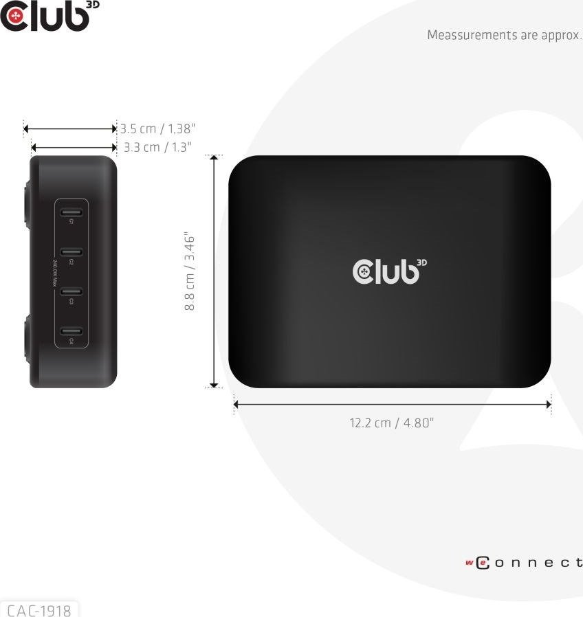 Karikues udhëtimi Club 3D GaN, 240W, 4 porta USB C PD 3.1 PPS, i bardhë