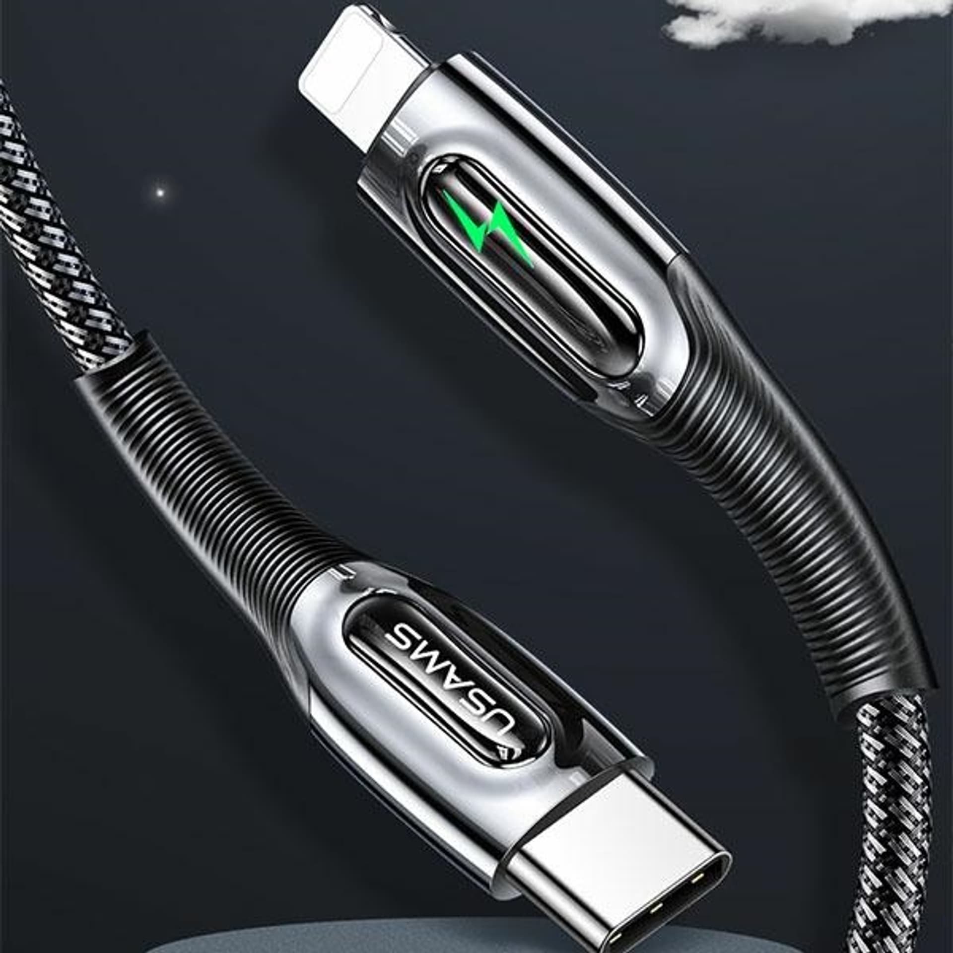 Kabllo karikues Usams Braided, USB C në Lightning 20W PD, 1.2m, gri