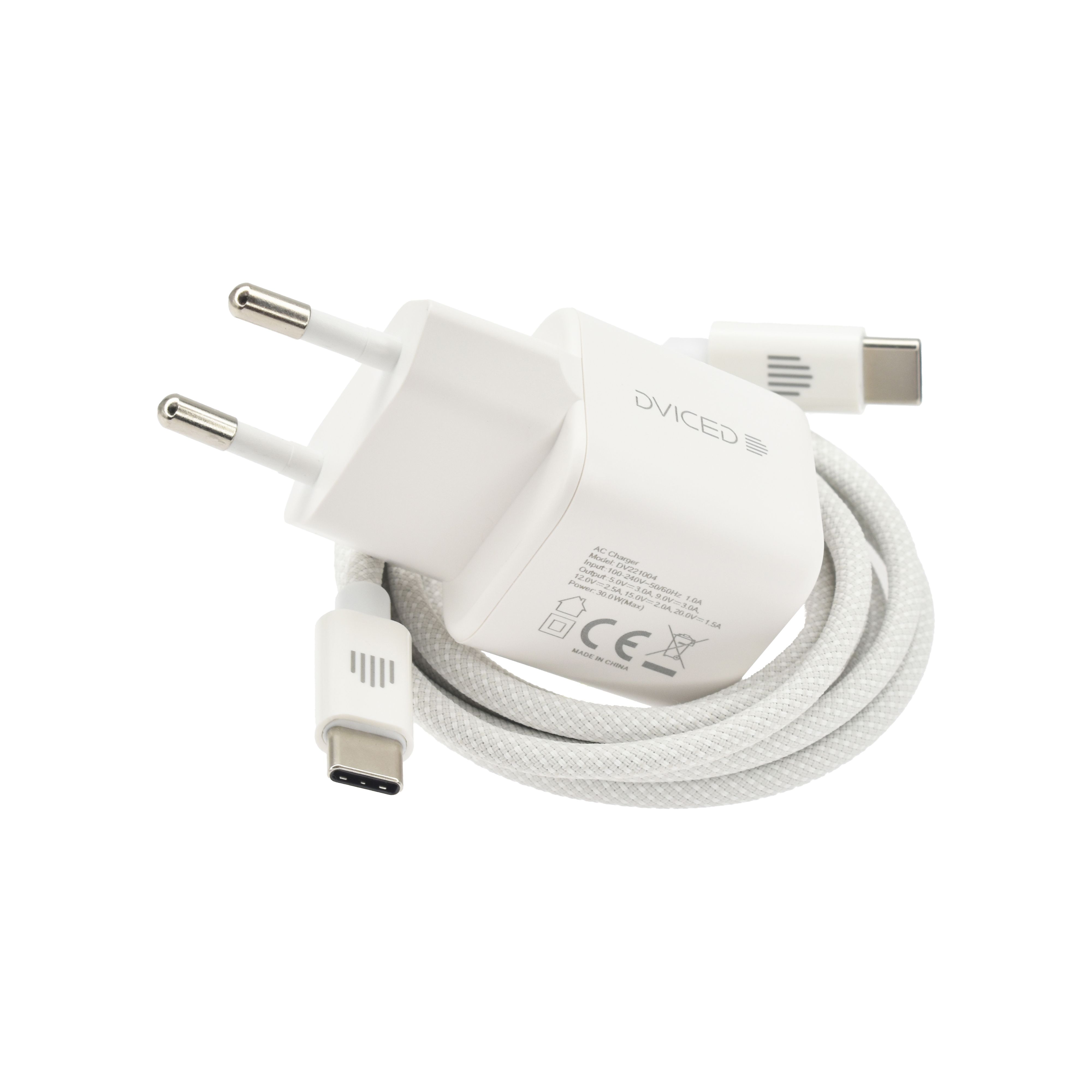 Dviced Wall Charger 30W GaN USB-C EU W Cable, White