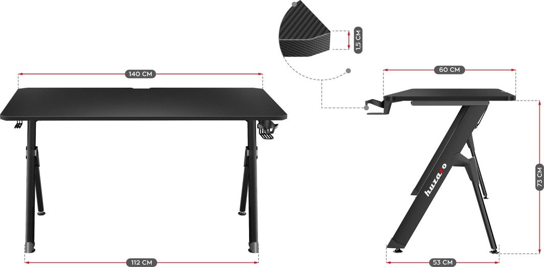 Tavolinë për kompjuter Huzaro Hero 2.8, 140 cm x 60 cm, e zezë
