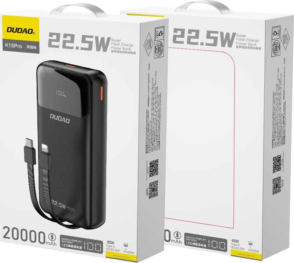 Powerbank Dudao K15Pro, 20000mAh, 22.5W PD, i zi