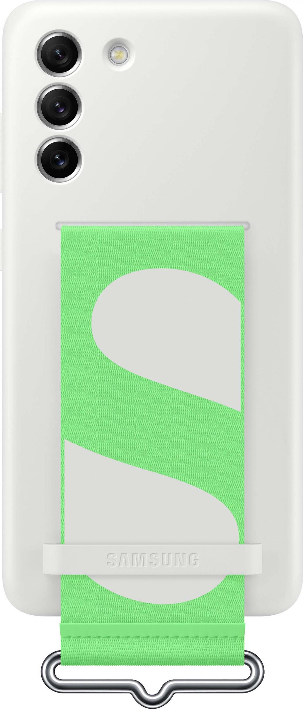 Силиконска маска Samsung за Galaxy S21 FE, со ремен, бела