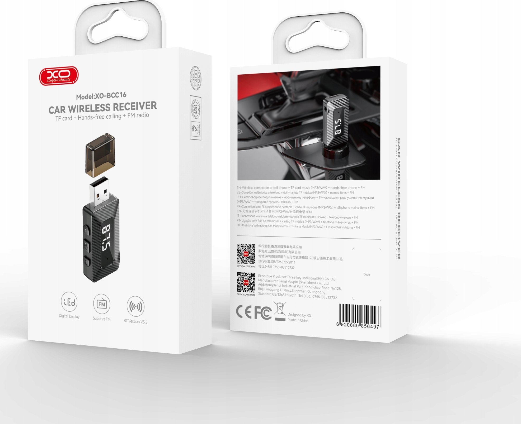 Transmetues FM për makinë XO XOBCC16, Bluetooth, lexues karte, i zi