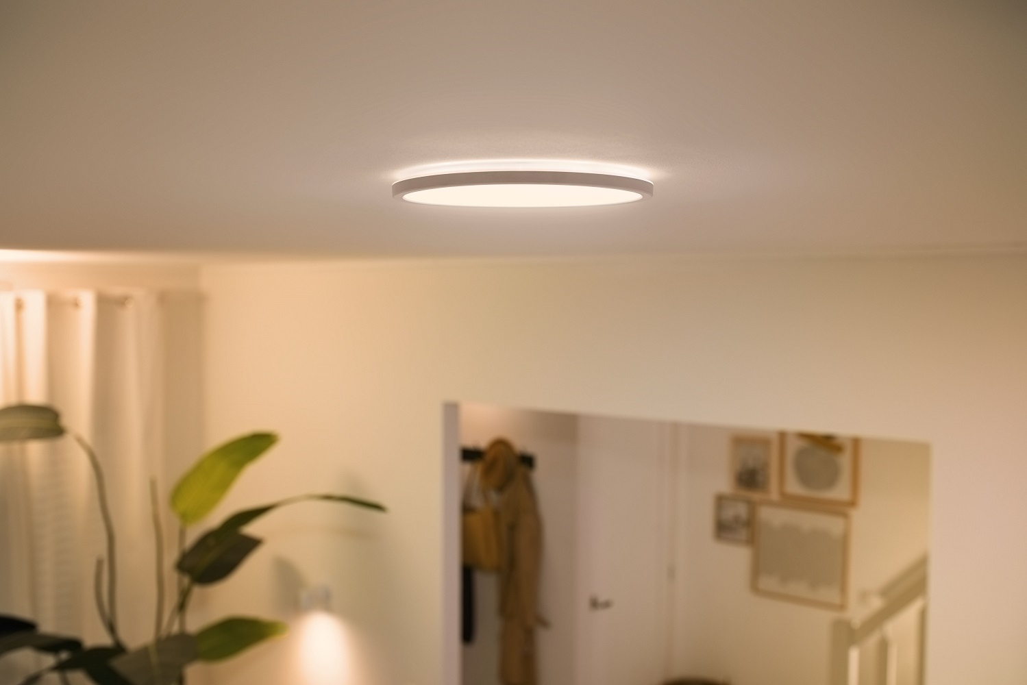 Plafonierë WiZ SuperSlim LED CCT, 29cm, smart, e bardhë