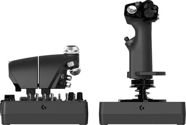 Set kontrolli lojërash Logitech G Saitek Farm Sim Steering Wheel 945-000062 dhe G X56 Hotas 945-000059, timon me pedale, joystick me throttle, i zi
