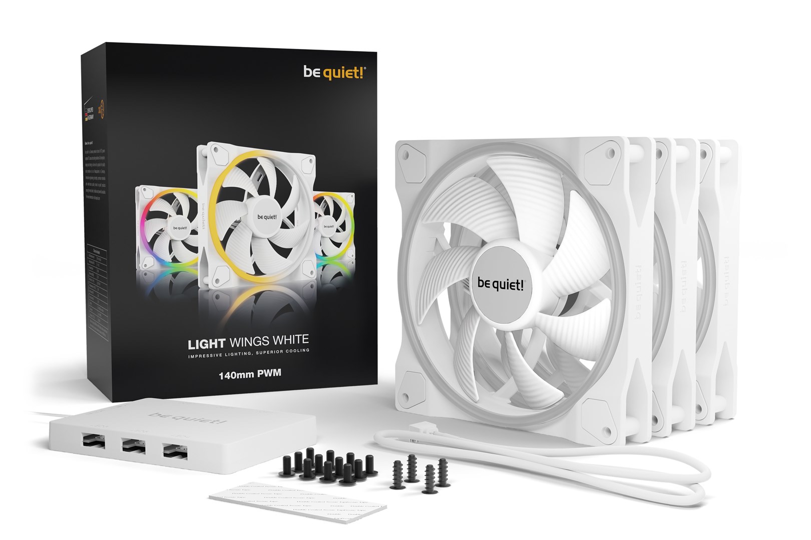 Ventilatorë be quiet! Light Wings White, 140mm PWM Triple Pack, e bardhë