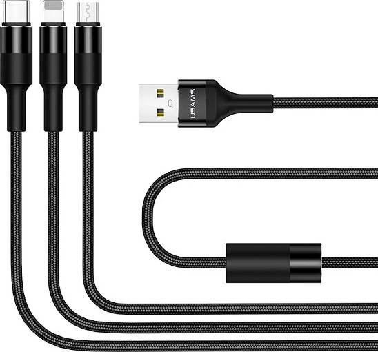Kabllo karikimi Usams U5 3in1, 1.5m, 2A, e zezë