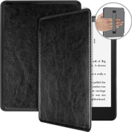 Kopertinë Strado për Kindle Paperwhite 5, me rrip dore, lëkurë ekologjike, e zezë